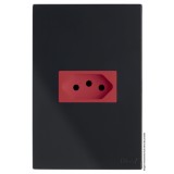 Conjunto Tomada 20A Vermelha Horizontal 4x2 - RECTA Preto Black Satin Fosco